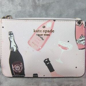 Kate Spade Pink and Black "Champagne Toss" Bitsy Key Ring Mini Wallet Party Fun